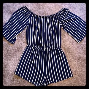 Navy blue and striped romper